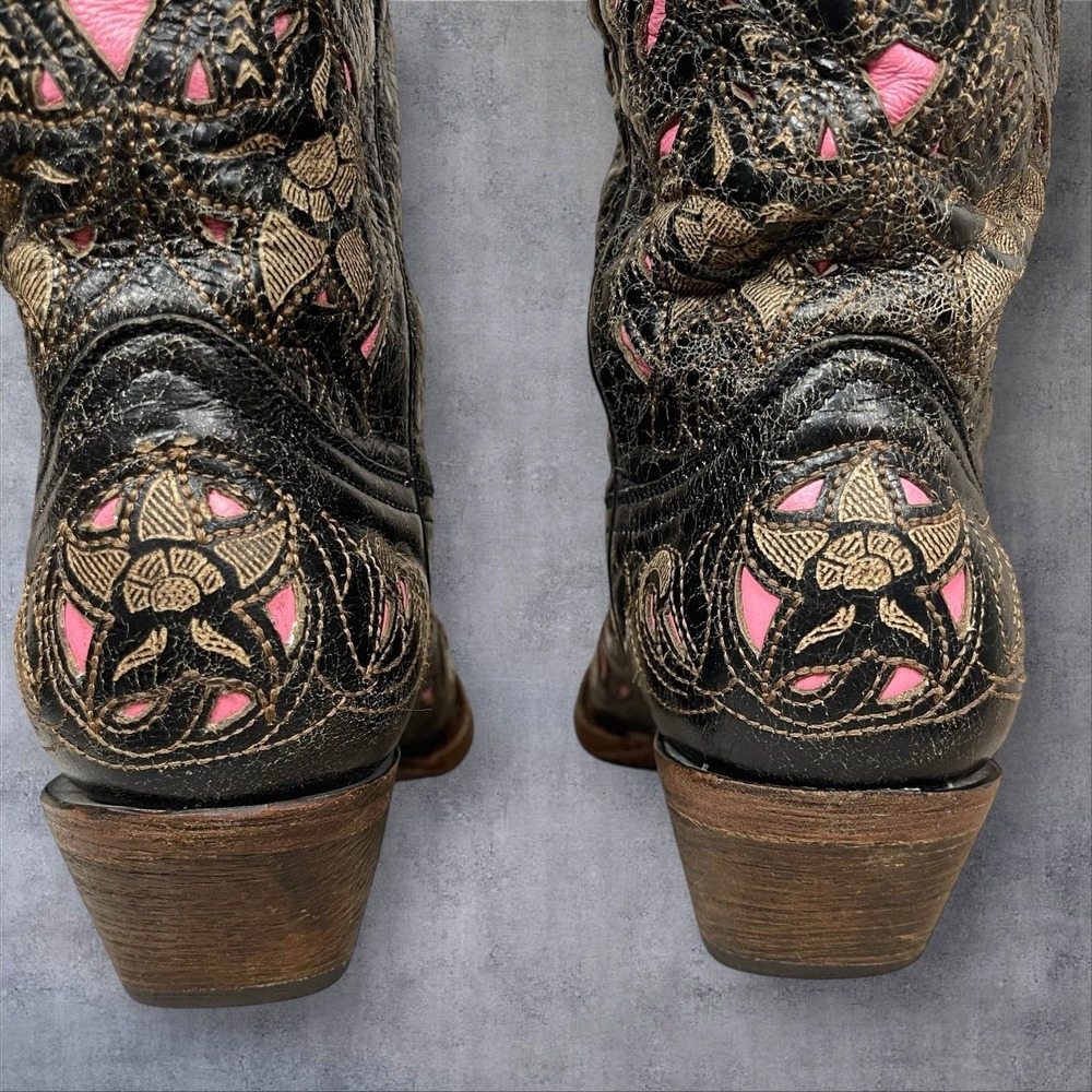 Corral Vintage Western Boots Womens 7.5 Pink Inlay Snip Toe Boho Festival Cowboy - Picture 6 of 11